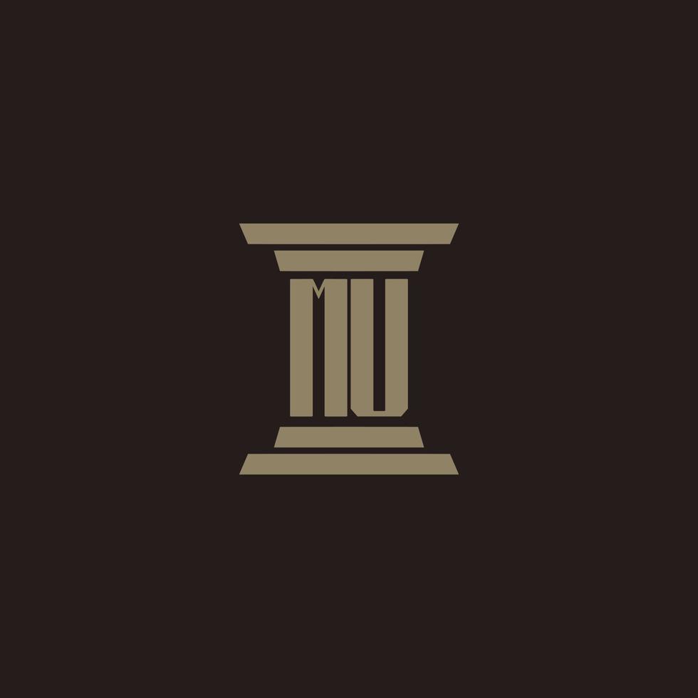 MU monogram initial logo for lawfirm with pillar design vector