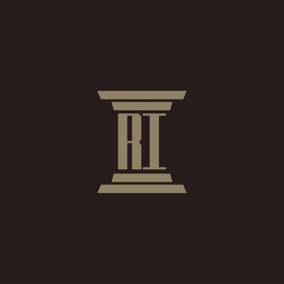 RI monogram initial logo for lawfirm with pillar design vector