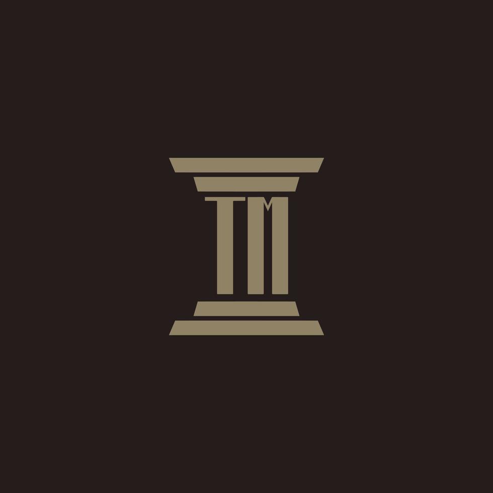 TM monogram initial logo for lawfirm with pillar design vector