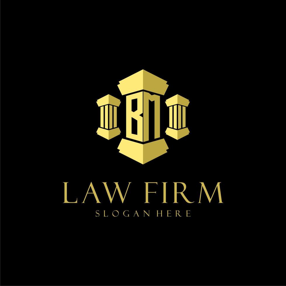 BM initial monogram logo for lawfirm with pillar design vector