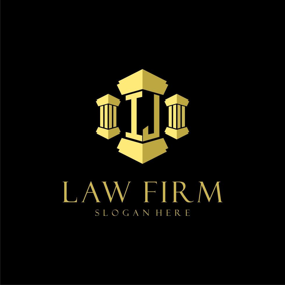 IJ initial monogram logo for lawfirm with pillar design vector