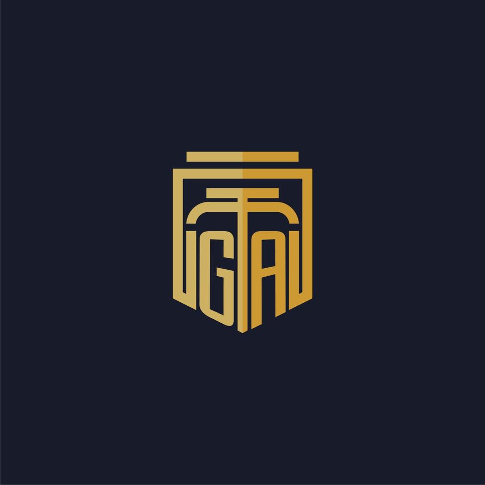 logotipo de monograma inicial de ga elegante con diseño de estilo de escudo para mural de juegos de bufete de abogados vector