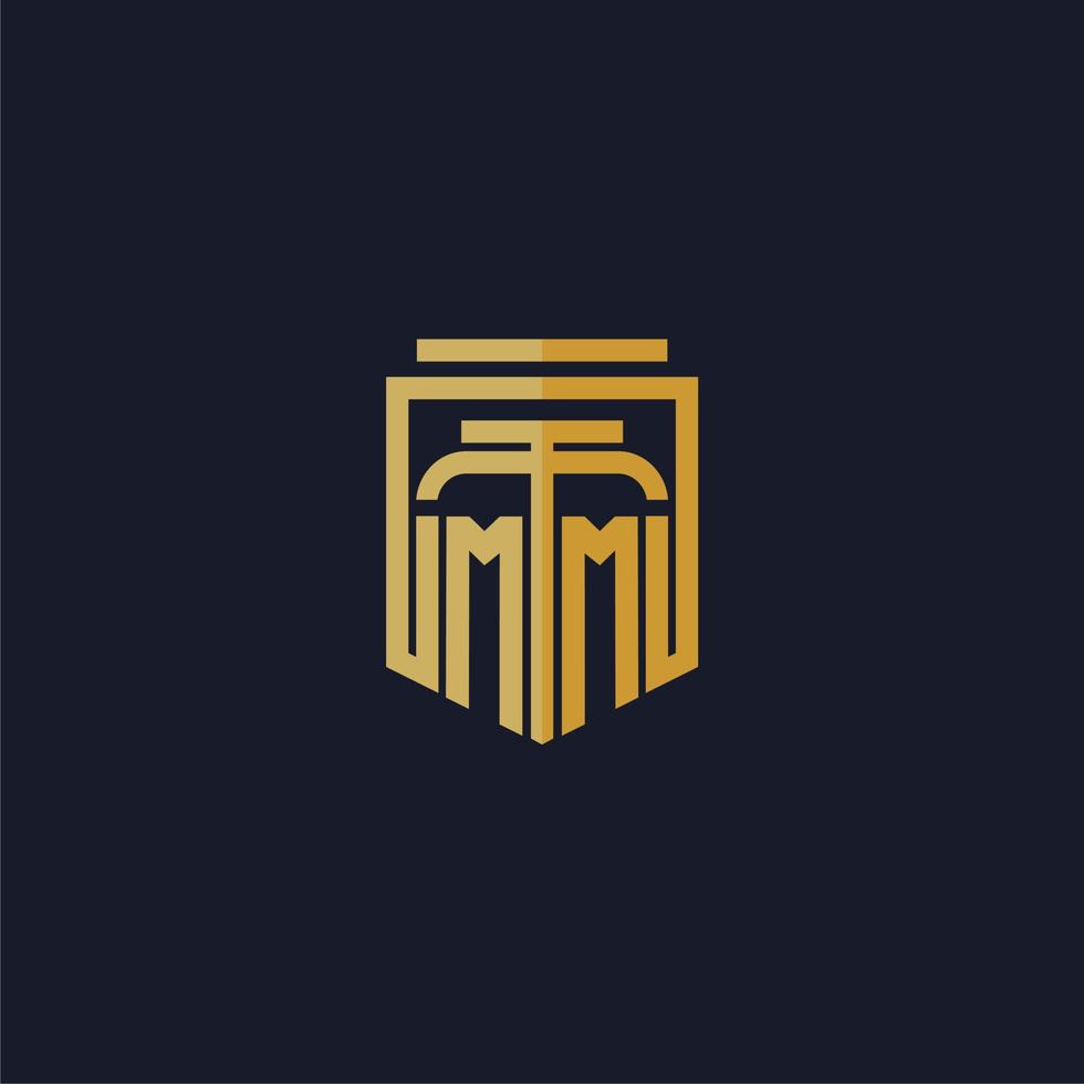 logotipo de monograma inicial de mm elegante con diseño de estilo de escudo para mural de juegos de bufete de abogados vector
