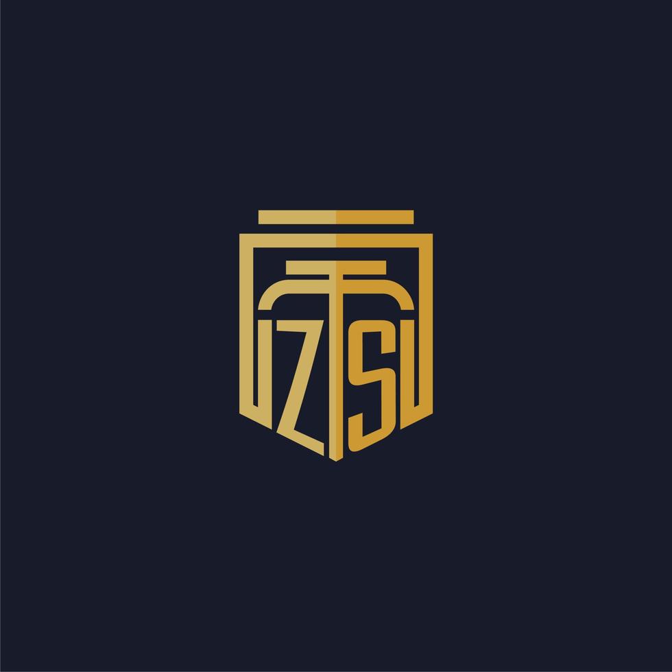 logotipo de monograma inicial de zs elegante con diseño de estilo de escudo para mural de juegos de bufete de abogados vector