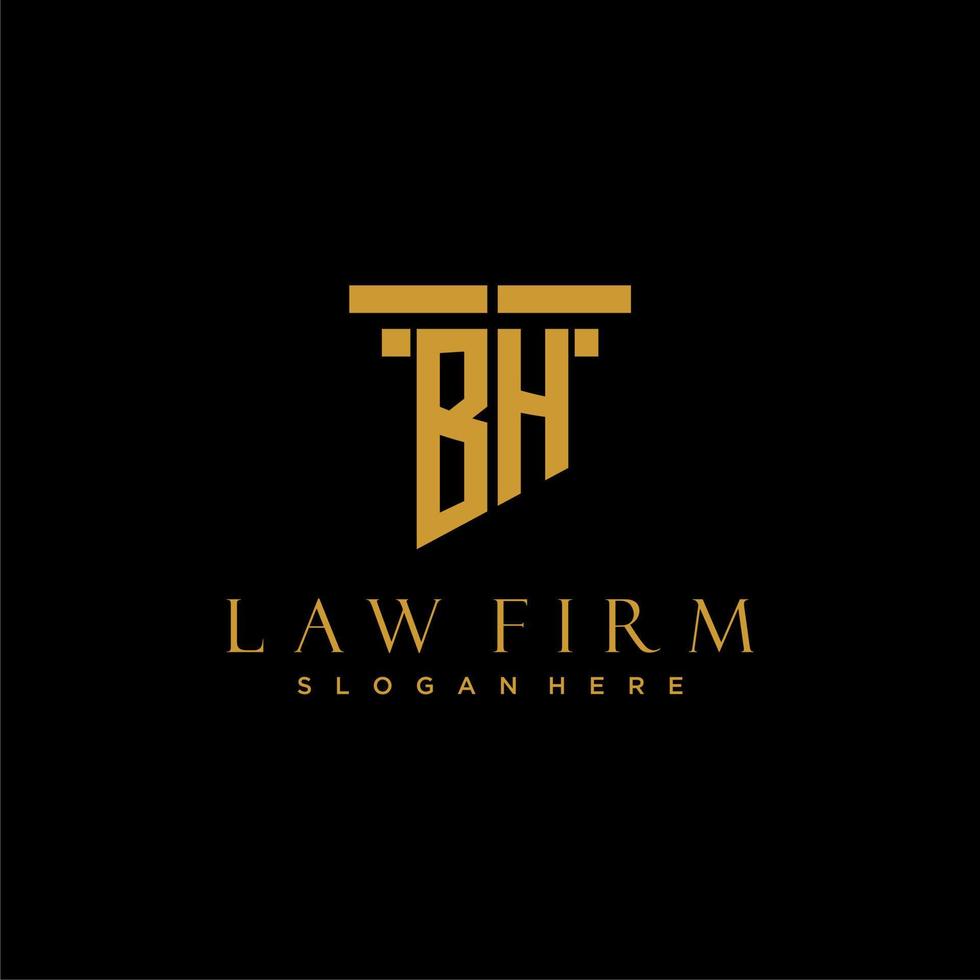 BH monogram initial logo for lawfirm with pillar design vector