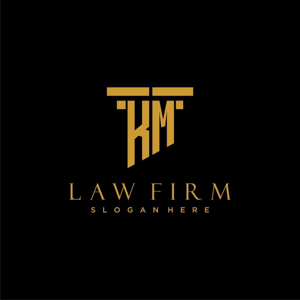 KM monogram initial logo for lawfirm with pillar design vector