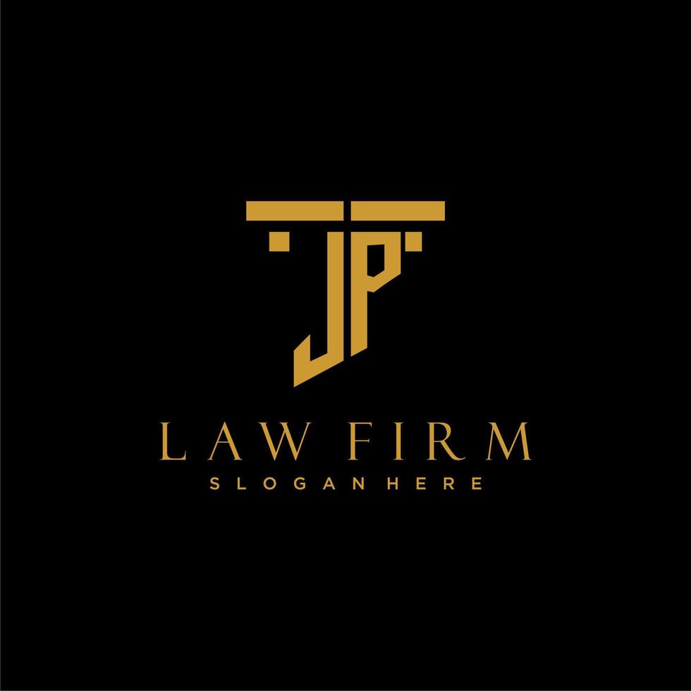 JP monogram initial logo for lawfirm with pillar design vector