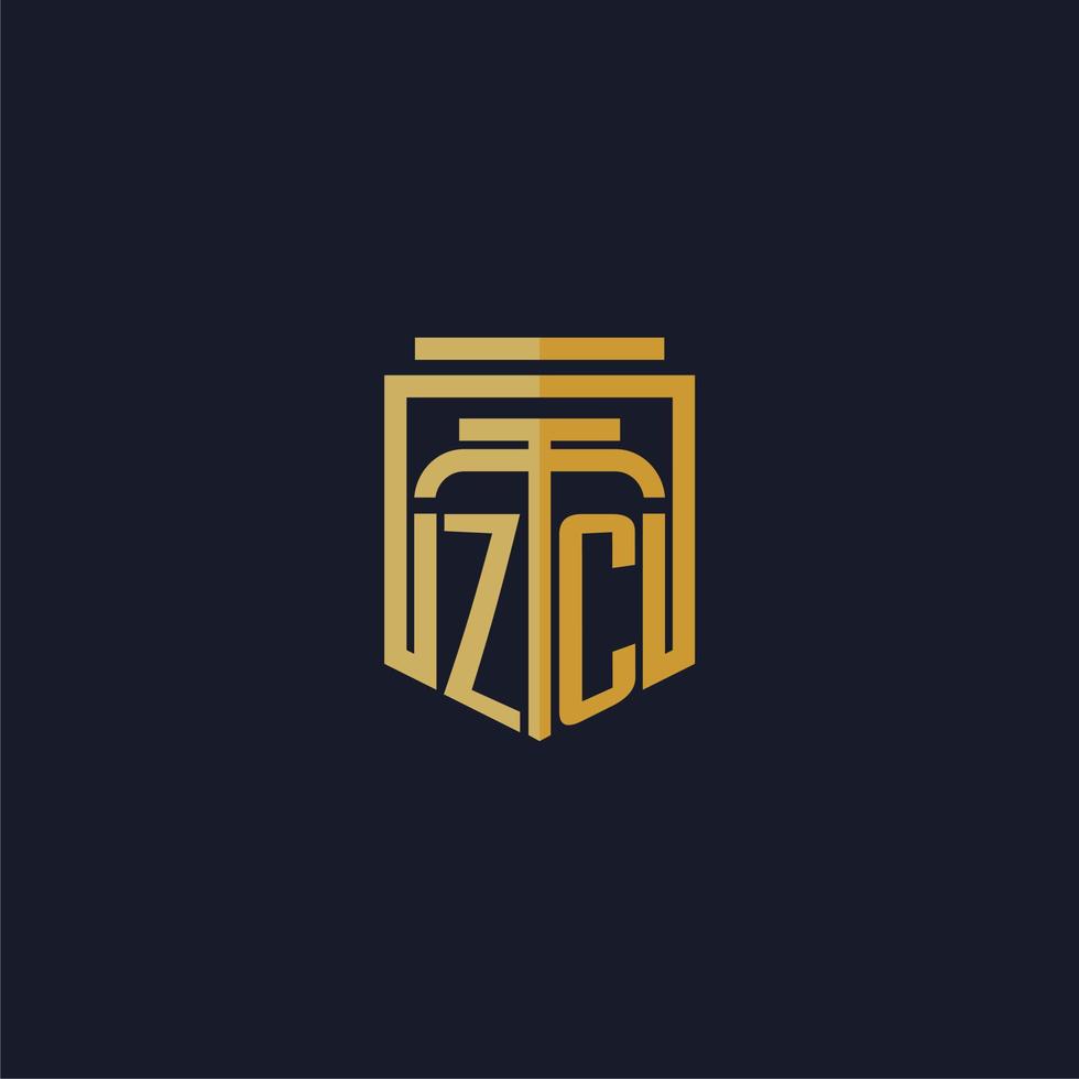 logotipo de monograma inicial de zc elegante con diseño de estilo de escudo para mural de juegos de bufete de abogados vector