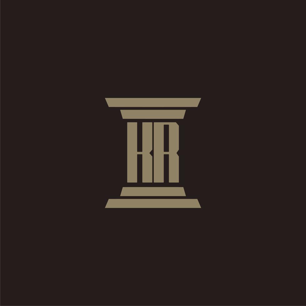 KR monogram initial logo for lawfirm with pillar design vector