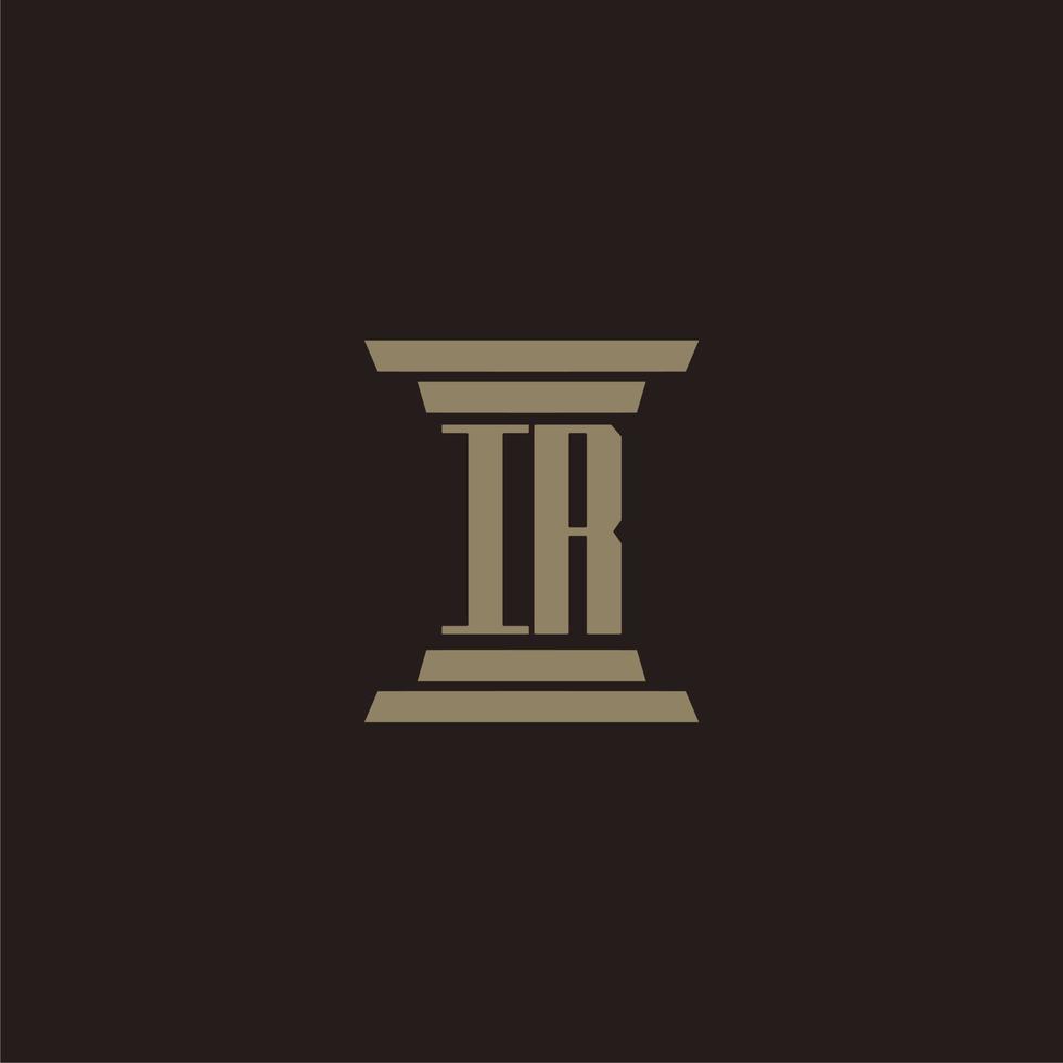 IR monogram initial logo for lawfirm with pillar design vector