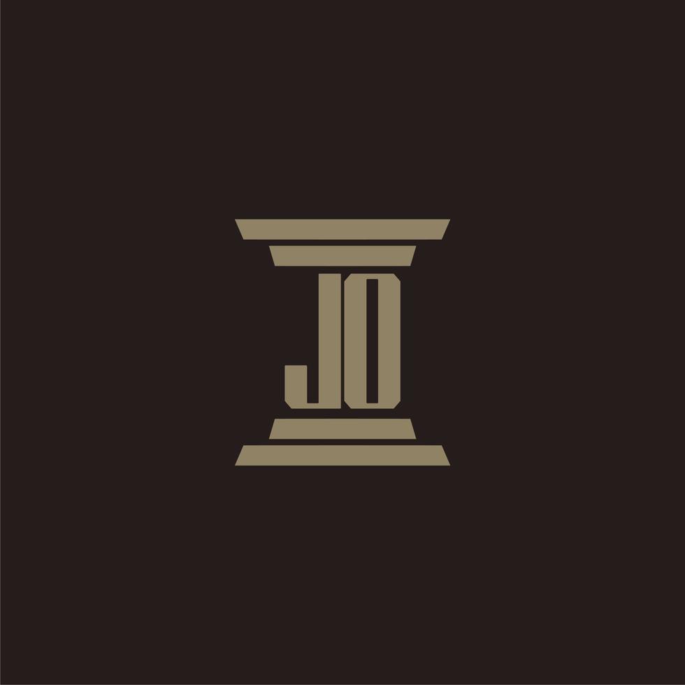 logotipo inicial del monograma jo para bufete de abogados con diseño de pilar vector