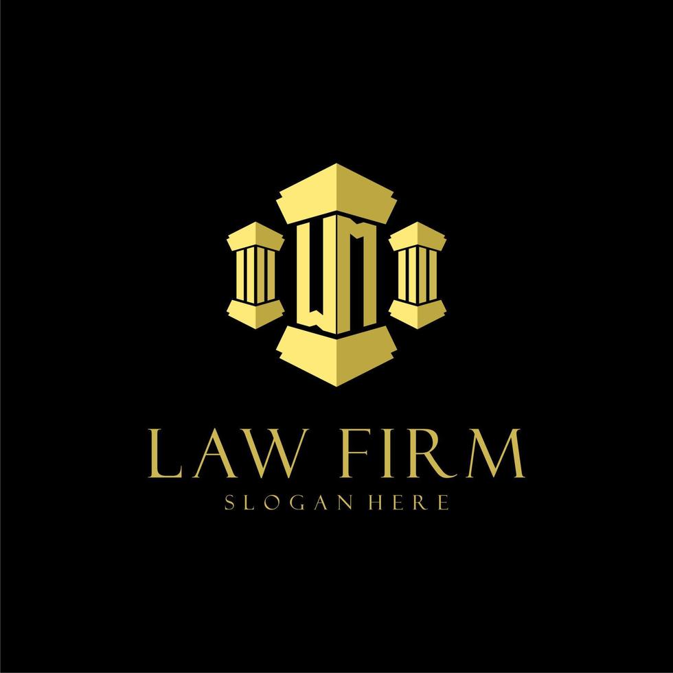 WM initial monogram logo for lawfirm with pillar design vector