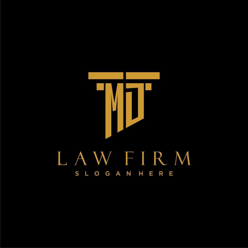 MD monogram initial logo for lawfirm with pillar design vector