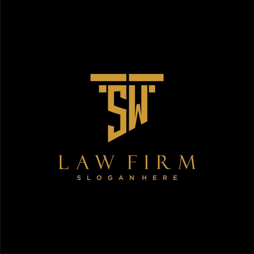 SW monogram initial logo for lawfirm with pillar design vector