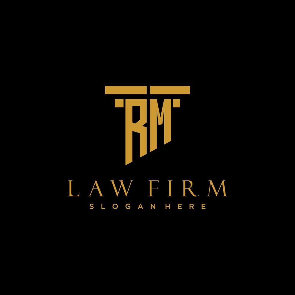 RM monogram initial logo for lawfirm with pillar design vector