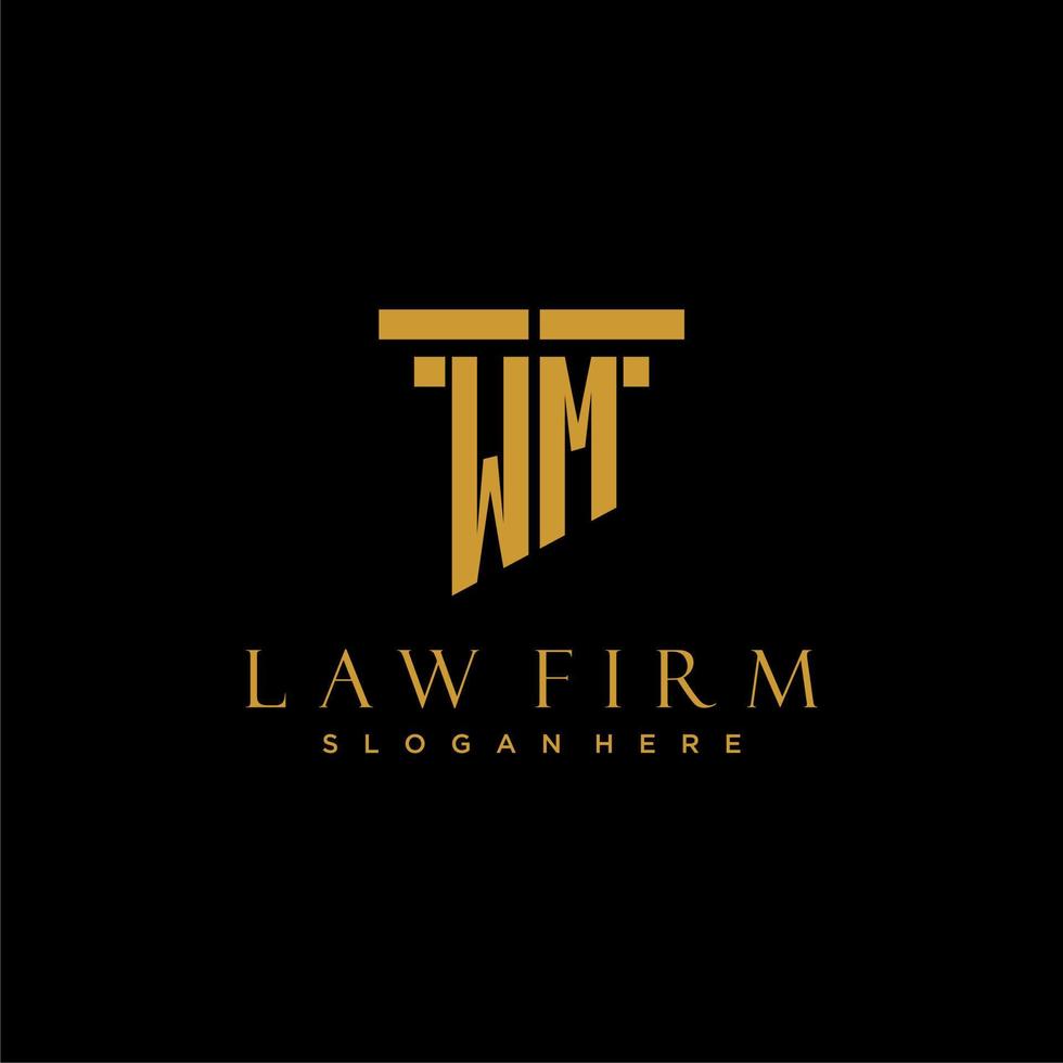 WM monogram initial logo for lawfirm with pillar design vector