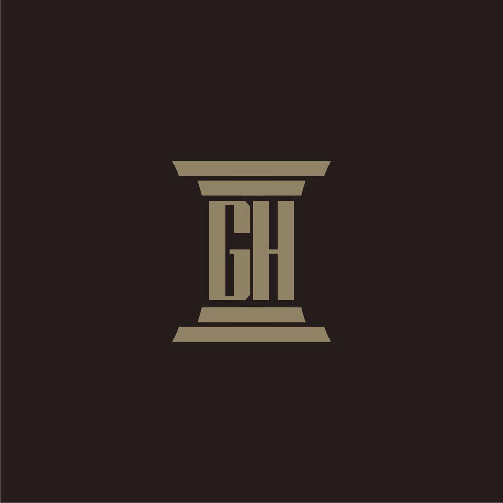 logotipo inicial del monograma gh para bufete de abogados con diseño de pilar vector