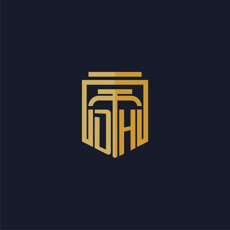 logotipo de monograma inicial de dh elegante con diseño de estilo de escudo para mural de juegos de bufete de abogados vector