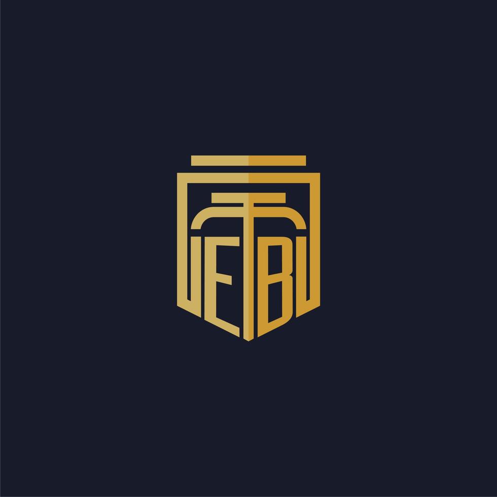 logotipo de monograma inicial de eb elegante con diseño de estilo de escudo para mural de juegos de bufete de abogados vector