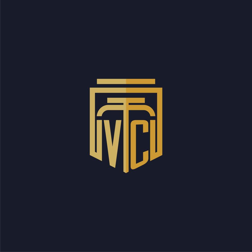 logotipo de monograma inicial vc elegante con diseño de estilo de escudo para mural de juegos de bufete de abogados vector