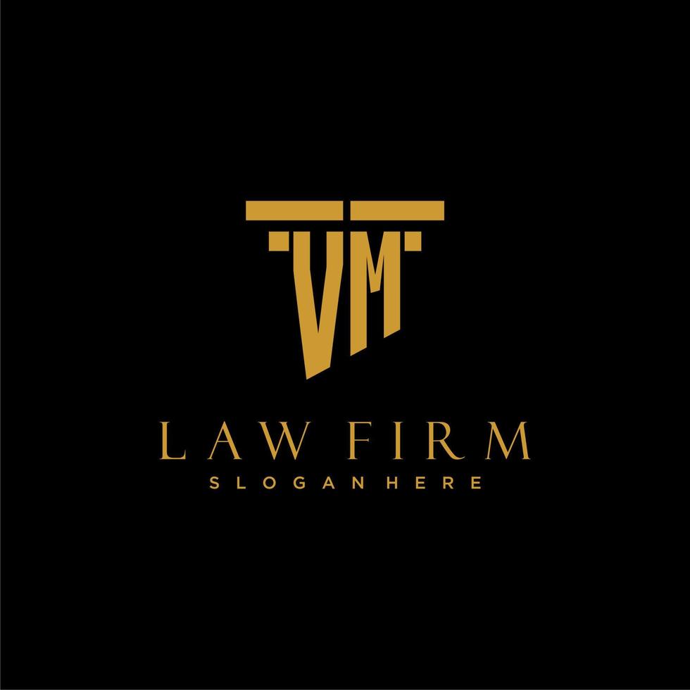 VM monogram initial logo for lawfirm with pillar design vector