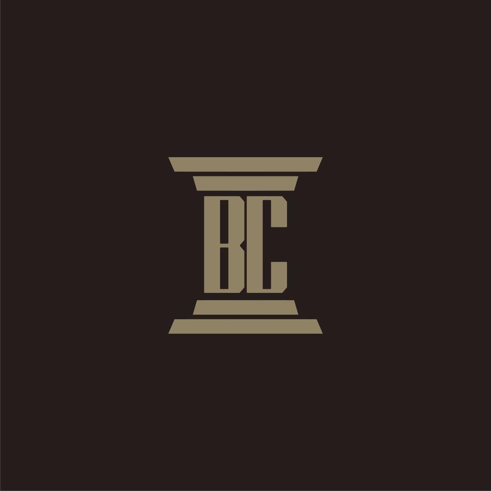 BC monogram initial logo for lawfirm with pillar design vector