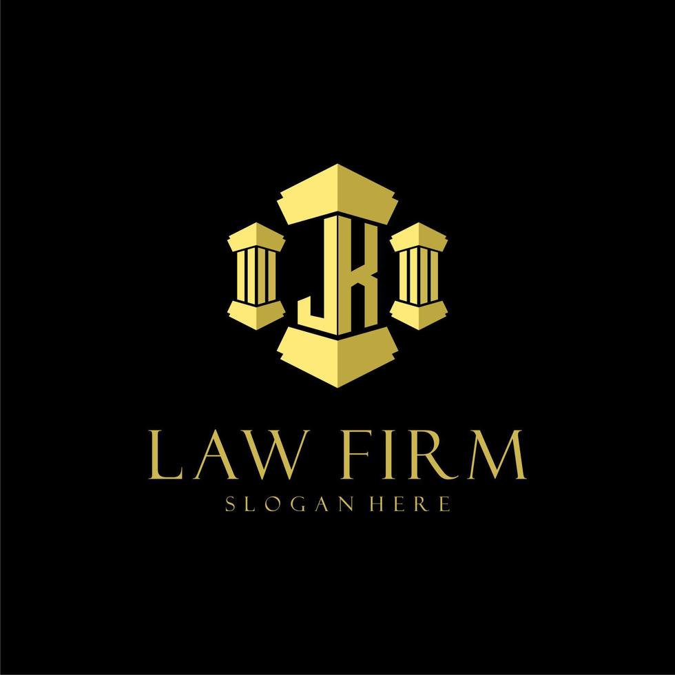 JK initial monogram logo for lawfirm with pillar design vector