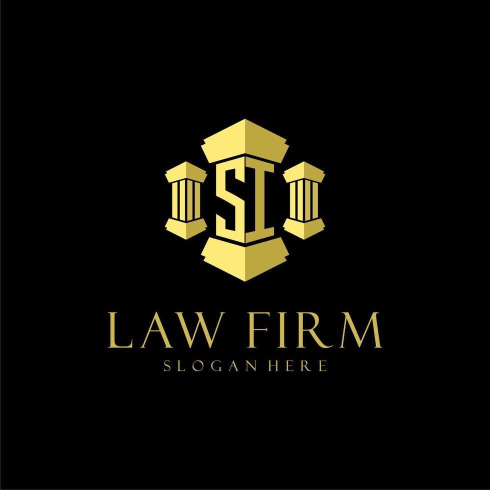 SI initial monogram logo for lawfirm with pillar design vector