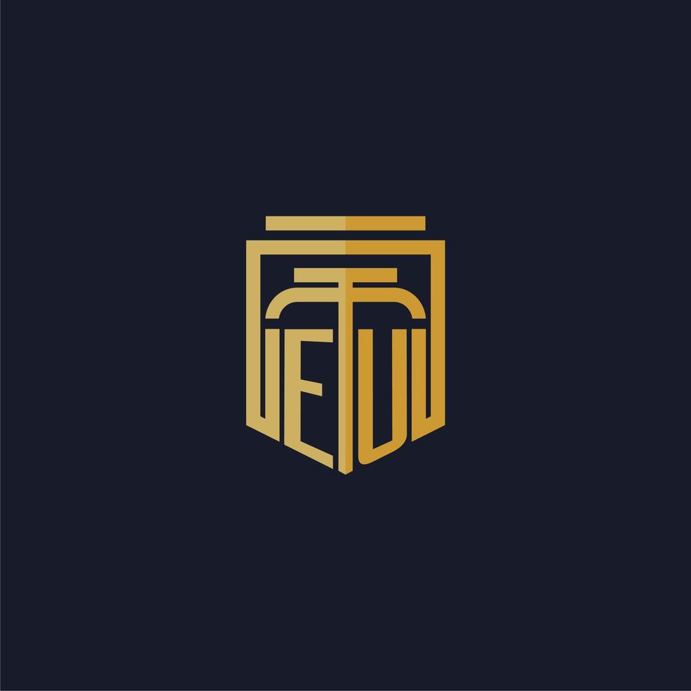 logotipo de monograma inicial de la ue elegante con diseño de estilo de escudo para mural de juegos de bufete de abogados vector