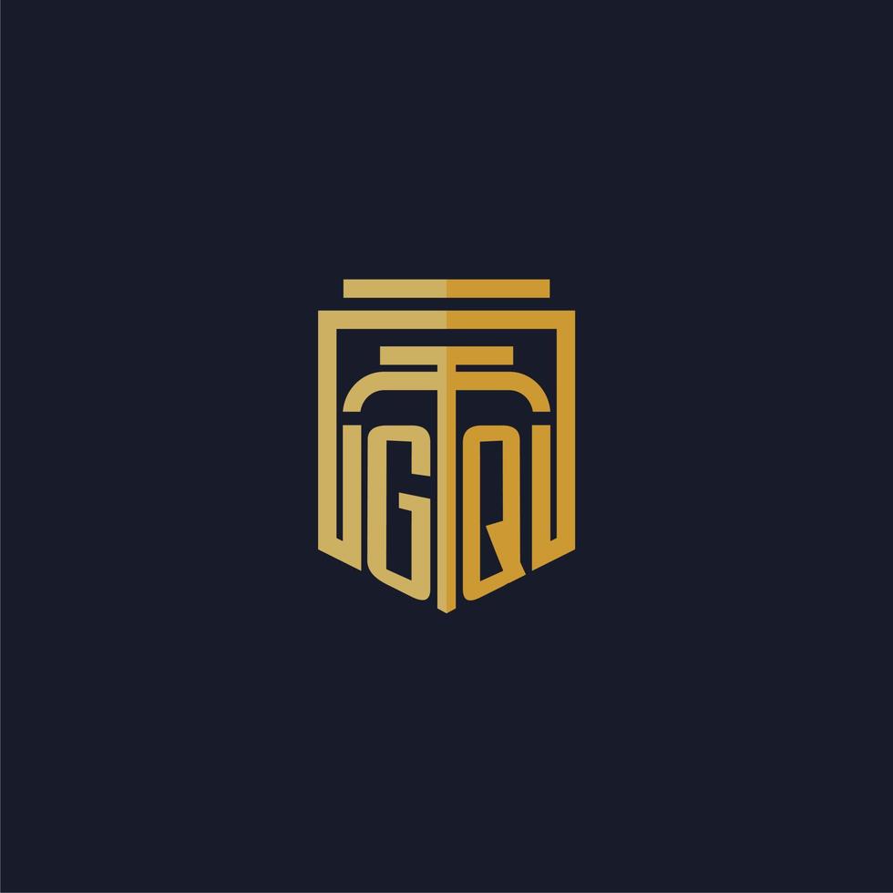 logotipo de monograma inicial de gq elegante con diseño de estilo de escudo para mural de juegos de bufete de abogados vector