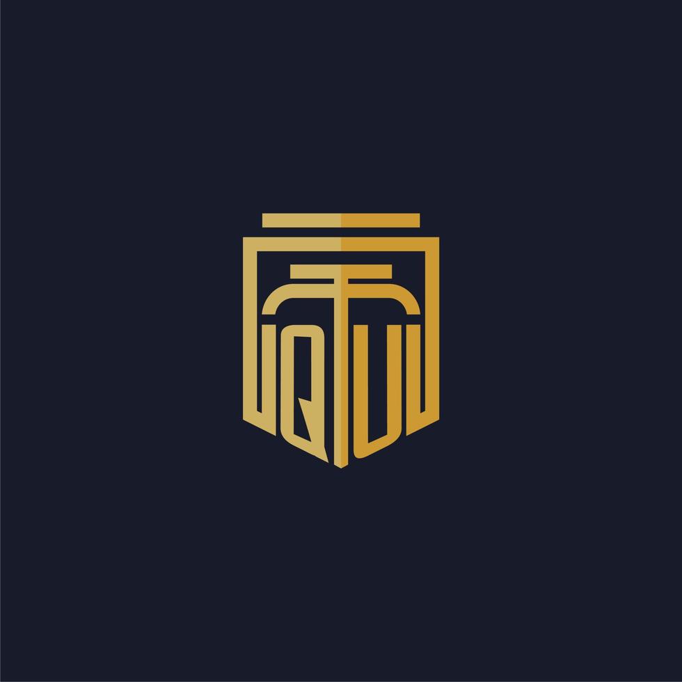 logotipo de monograma inicial de qu elegante con diseño de estilo de escudo para mural de juegos de bufete de abogados vector