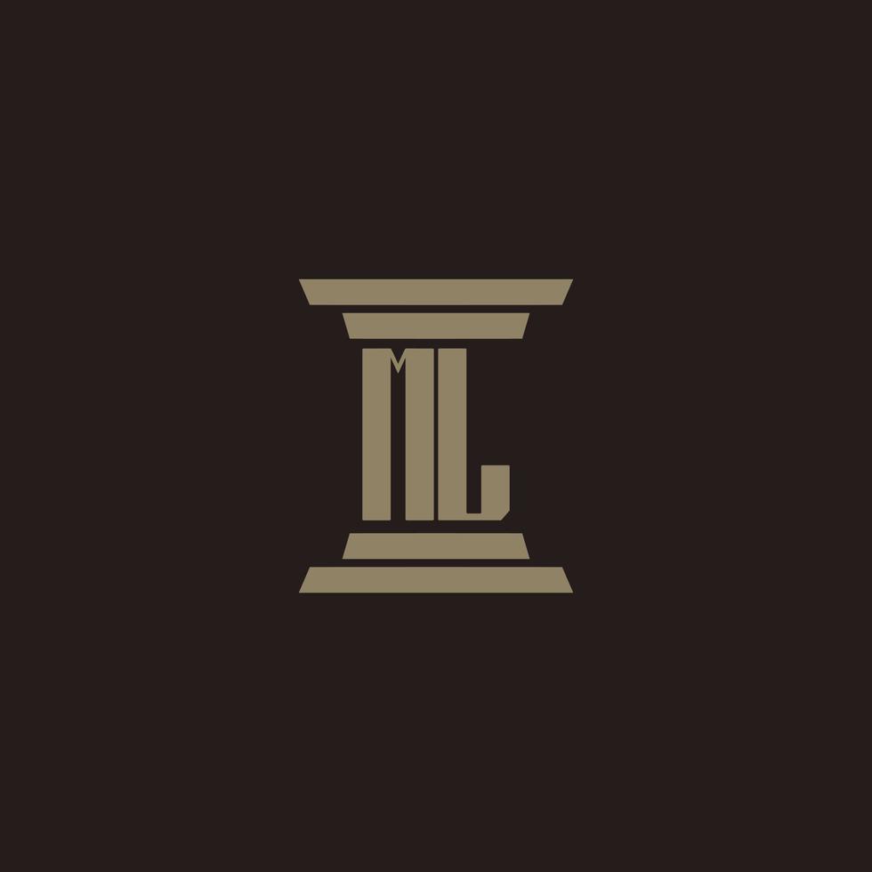 ML monogram initial logo for lawfirm with pillar design vector