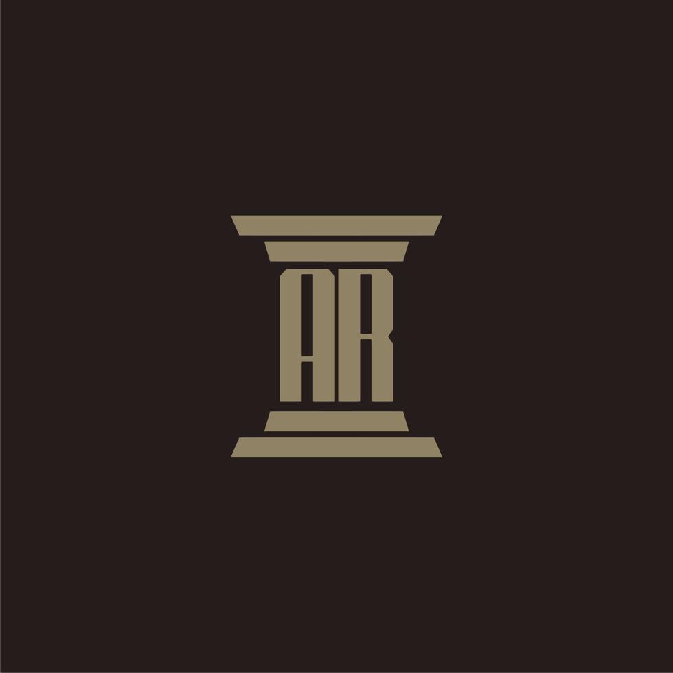 AR monogram initial logo for lawfirm with pillar design vector