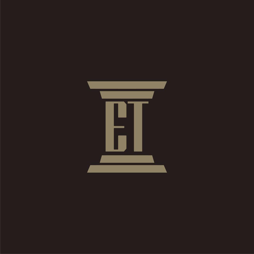 logotipo inicial de et monogram para bufete de abogados con diseño de pilar vector