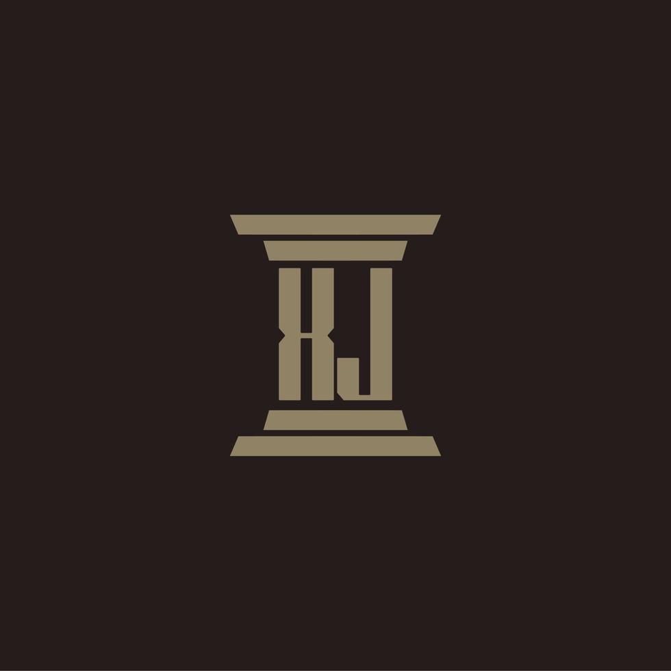 XJ monogram initial logo for lawfirm with pillar design vector