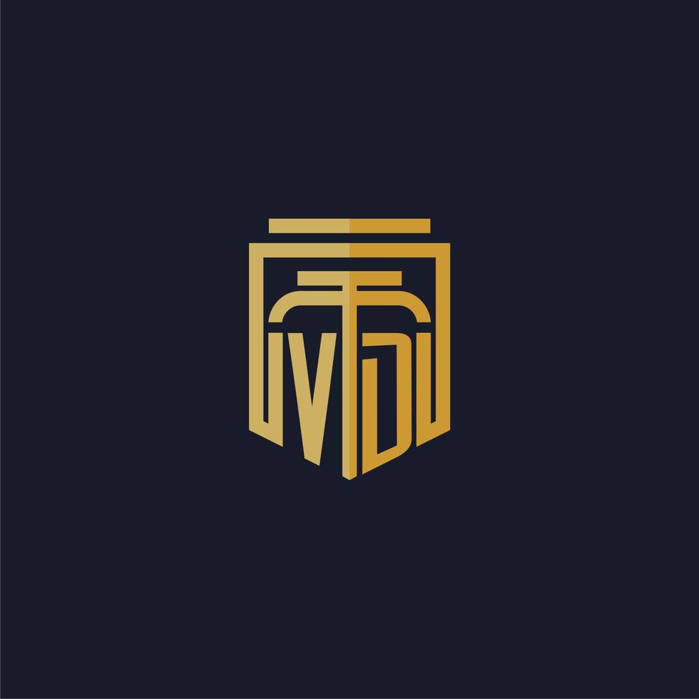 logotipo de monograma inicial vd elegante con diseño de estilo de escudo para mural de juegos de bufete de abogados vector
