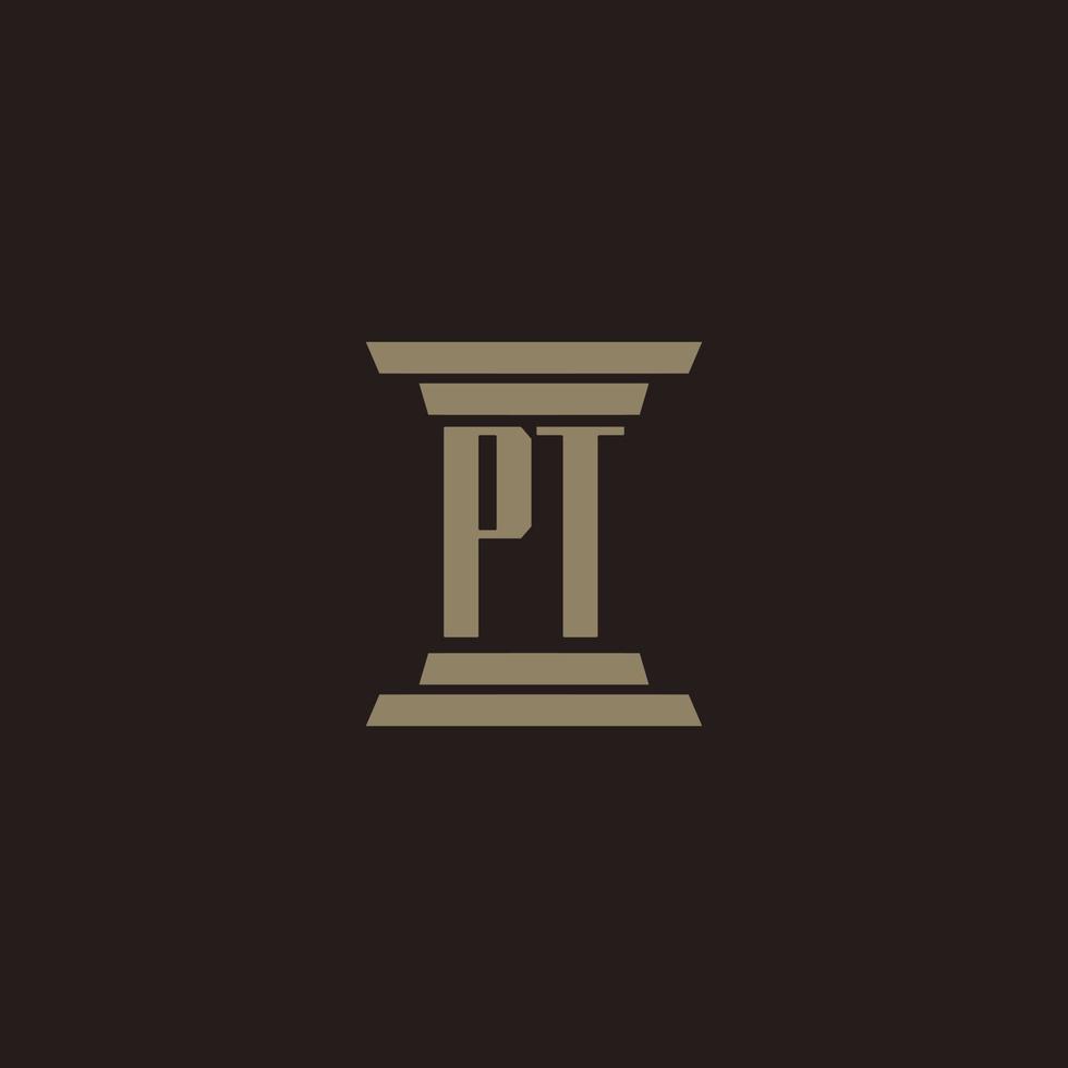 logotipo inicial del monograma pt para bufete de abogados con diseño de pilar vector