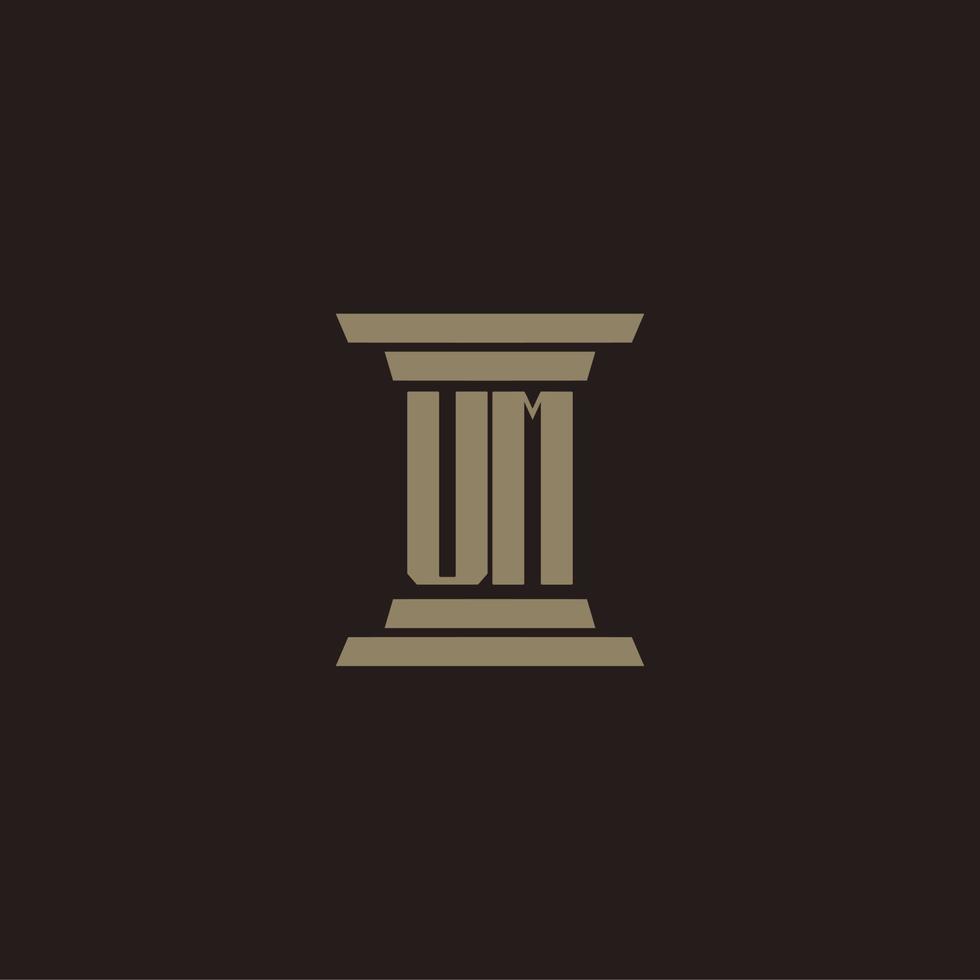 UM monogram initial logo for lawfirm with pillar design vector
