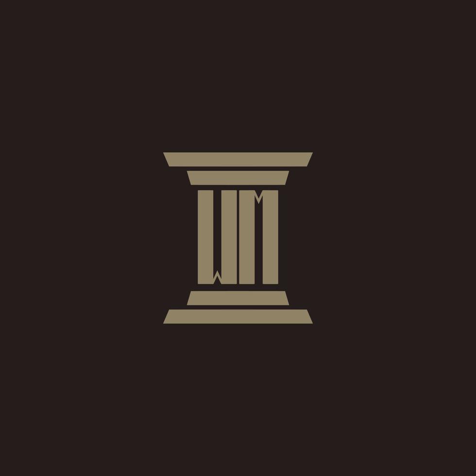 WM monogram initial logo for lawfirm with pillar design vector