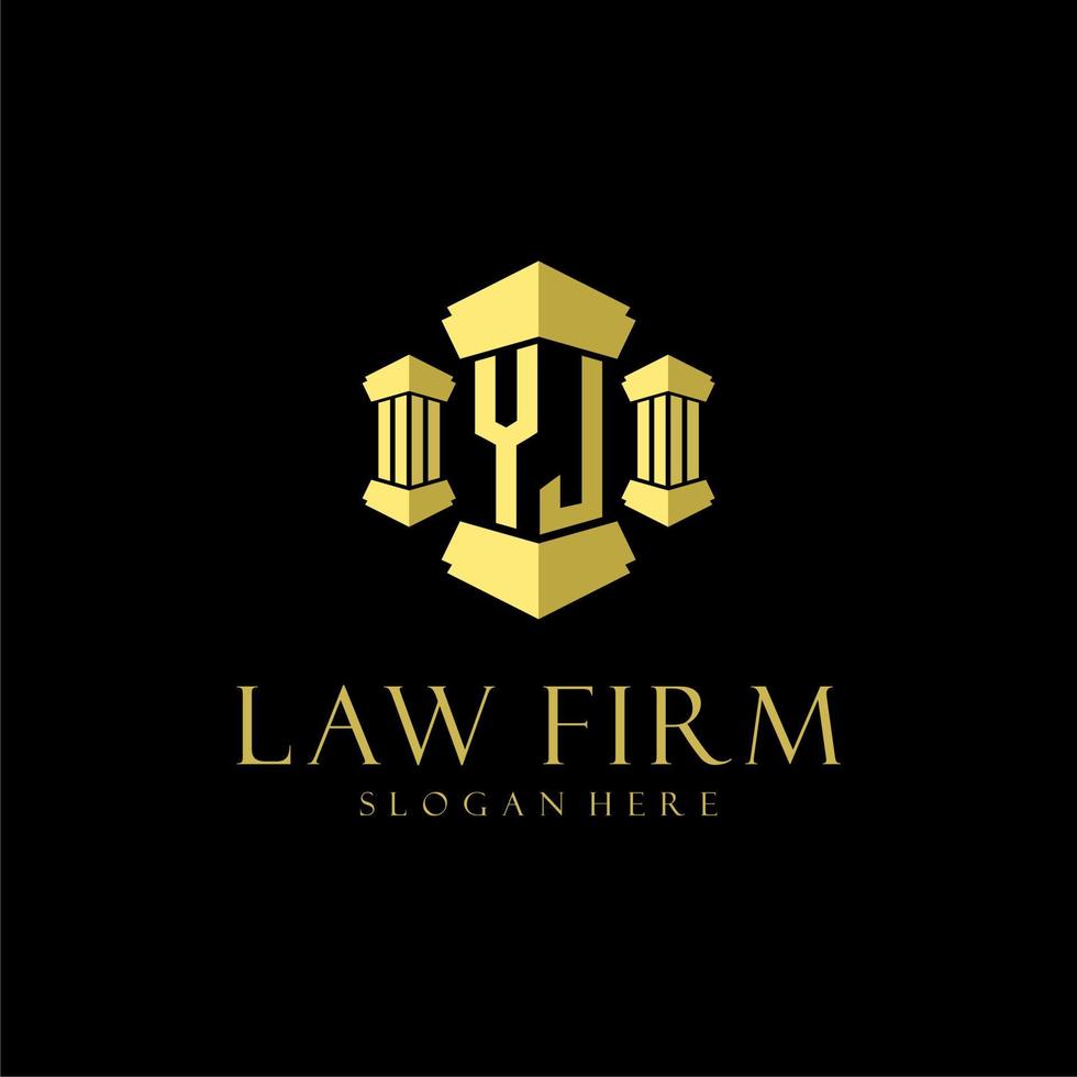 YJ initial monogram logo for lawfirm with pillar design vector