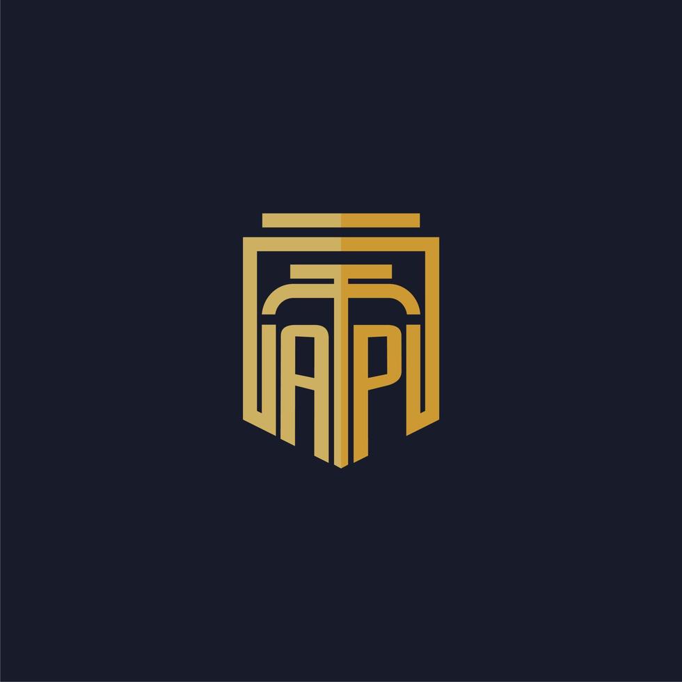 AP initial monogram logo elegant with shield style design for wall mural lawfirm gaming vector
