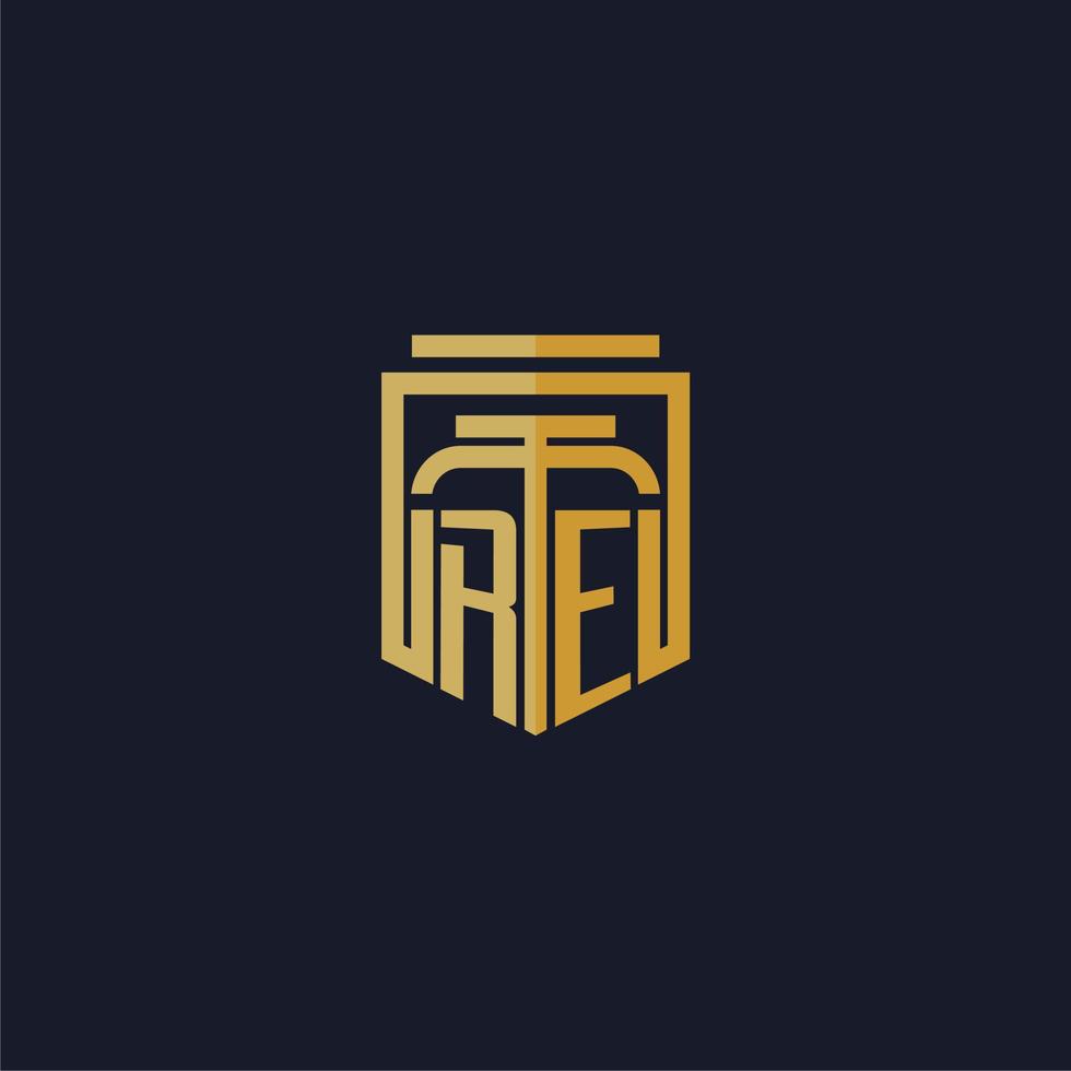 RE initial monogram logo elegant with shield style design for wall mural lawfirm gaming vector