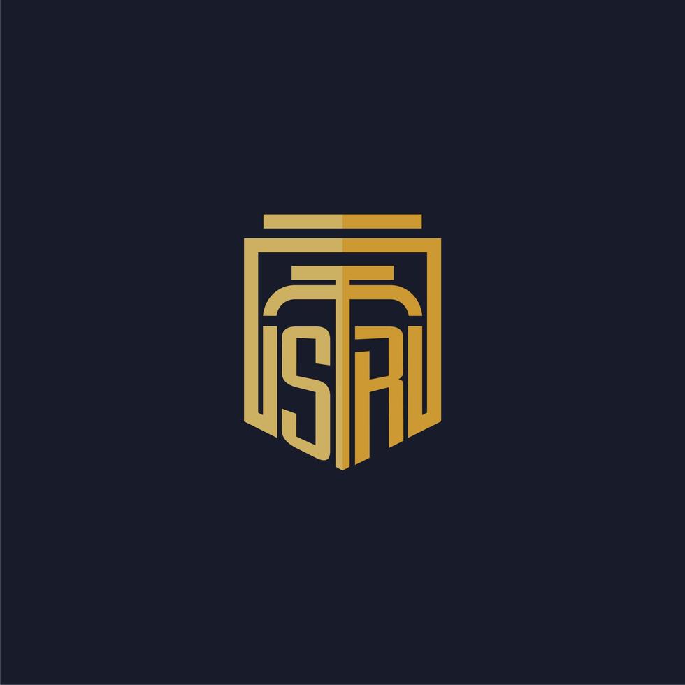 SR initial monogram logo elegant with shield style design for wall mural lawfirm gaming vector