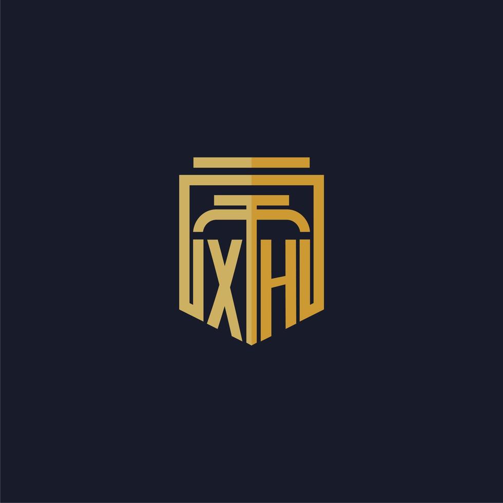 logotipo de monograma inicial xh elegante con diseño de estilo de escudo para mural de juegos de bufete de abogados vector