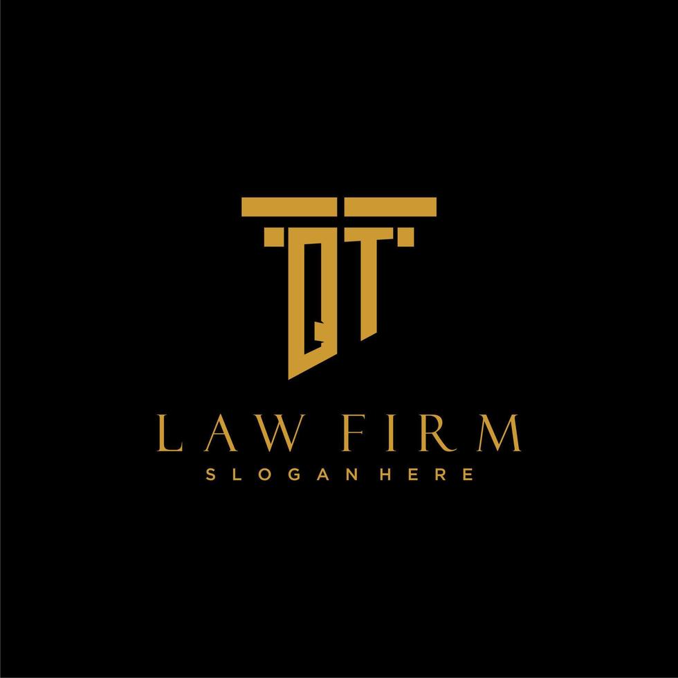 QT monogram initial logo for lawfirm with pillar design vector