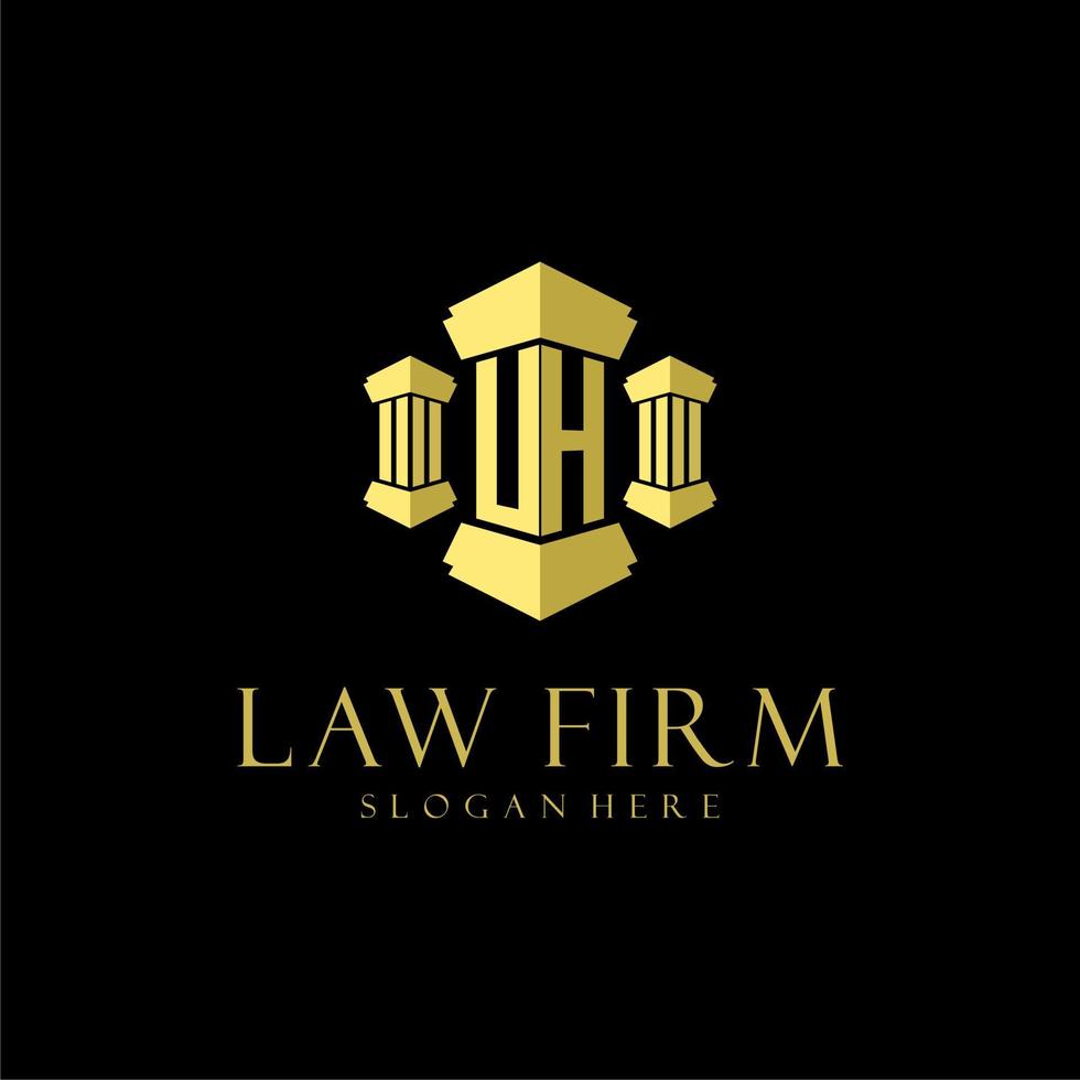 UH initial monogram logo for lawfirm with pillar design vector