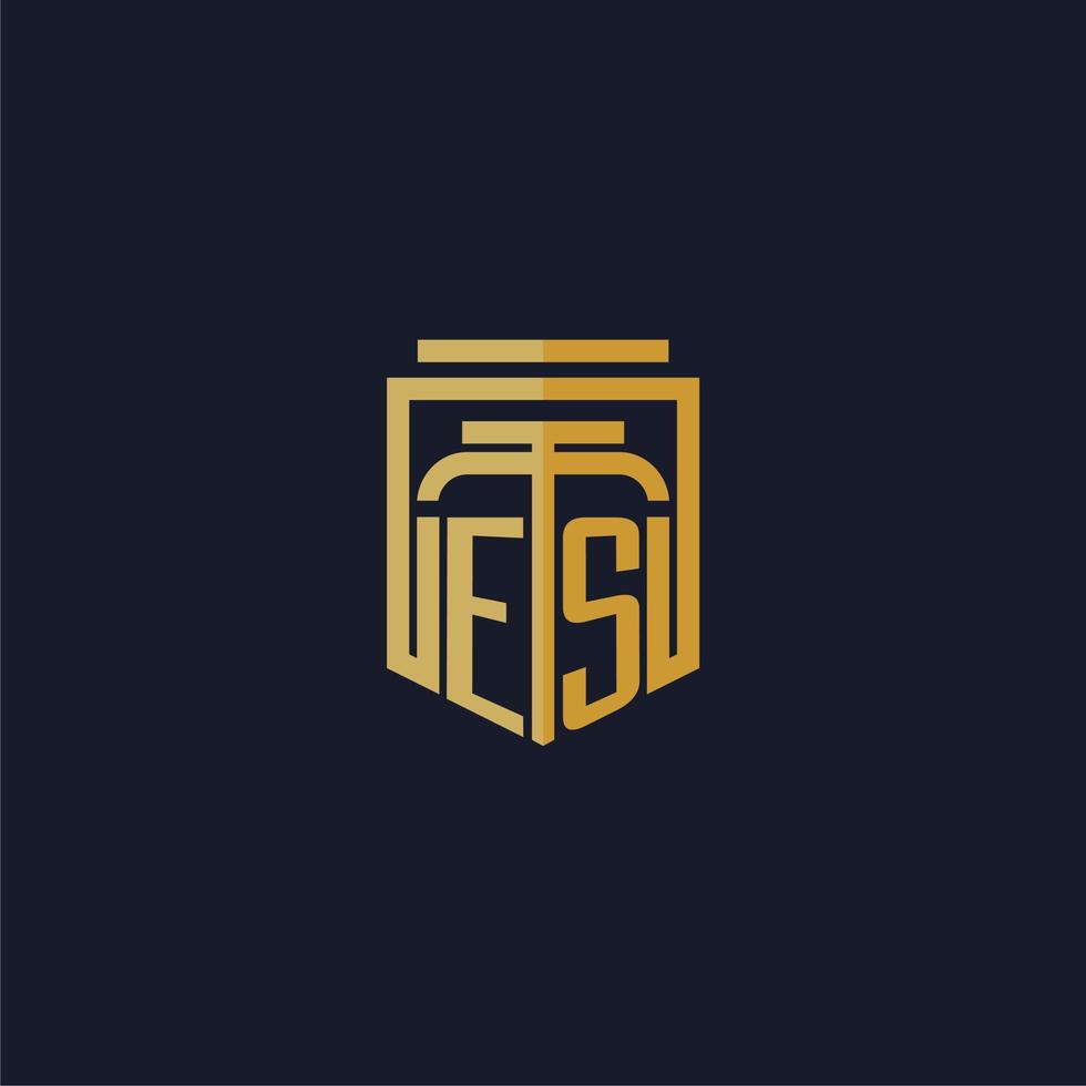 logotipo de monograma inicial es elegante con diseño de estilo de escudo para mural de juegos de bufete de abogados vector