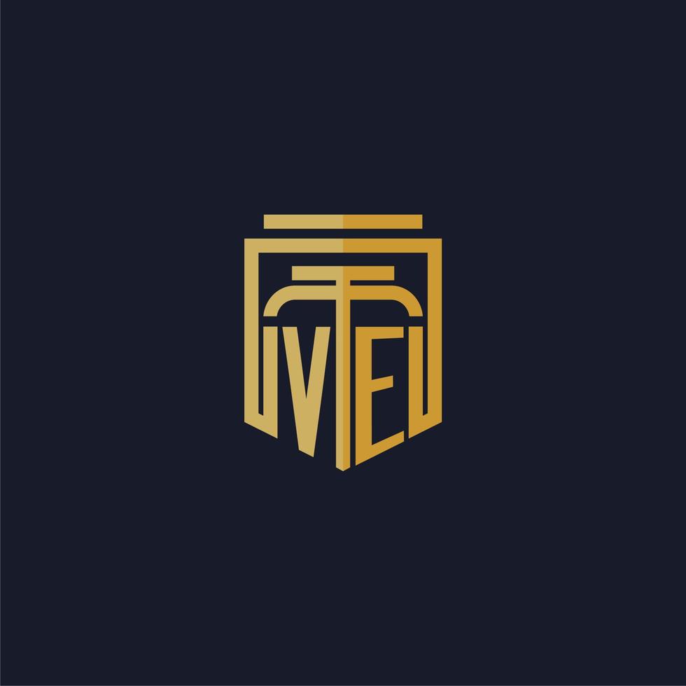 VE initial monogram logo elegant with shield style design for wall mural lawfirm gaming vector
