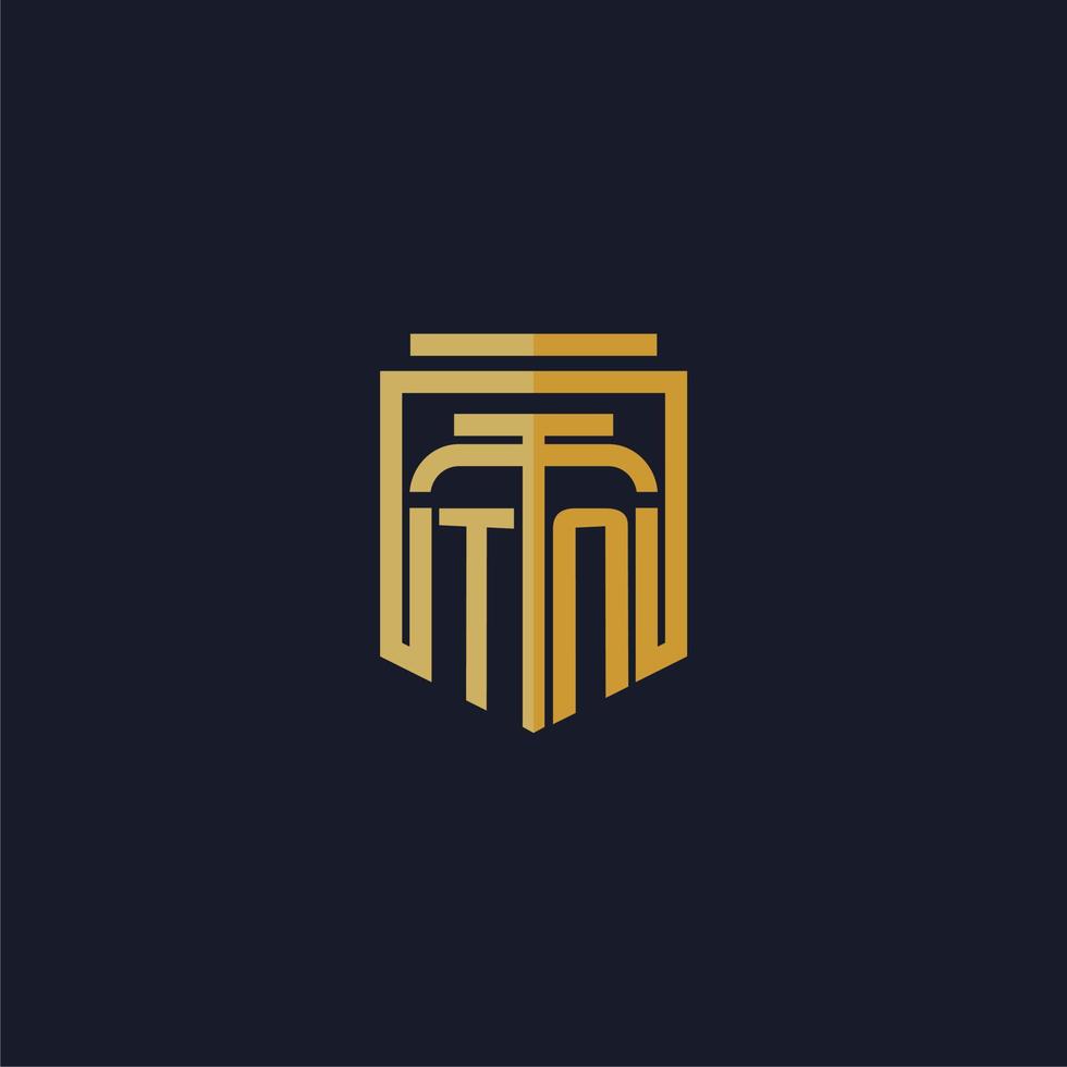 logotipo de monograma inicial tn elegante con diseño de estilo de escudo para mural de juegos de bufete de abogados vector