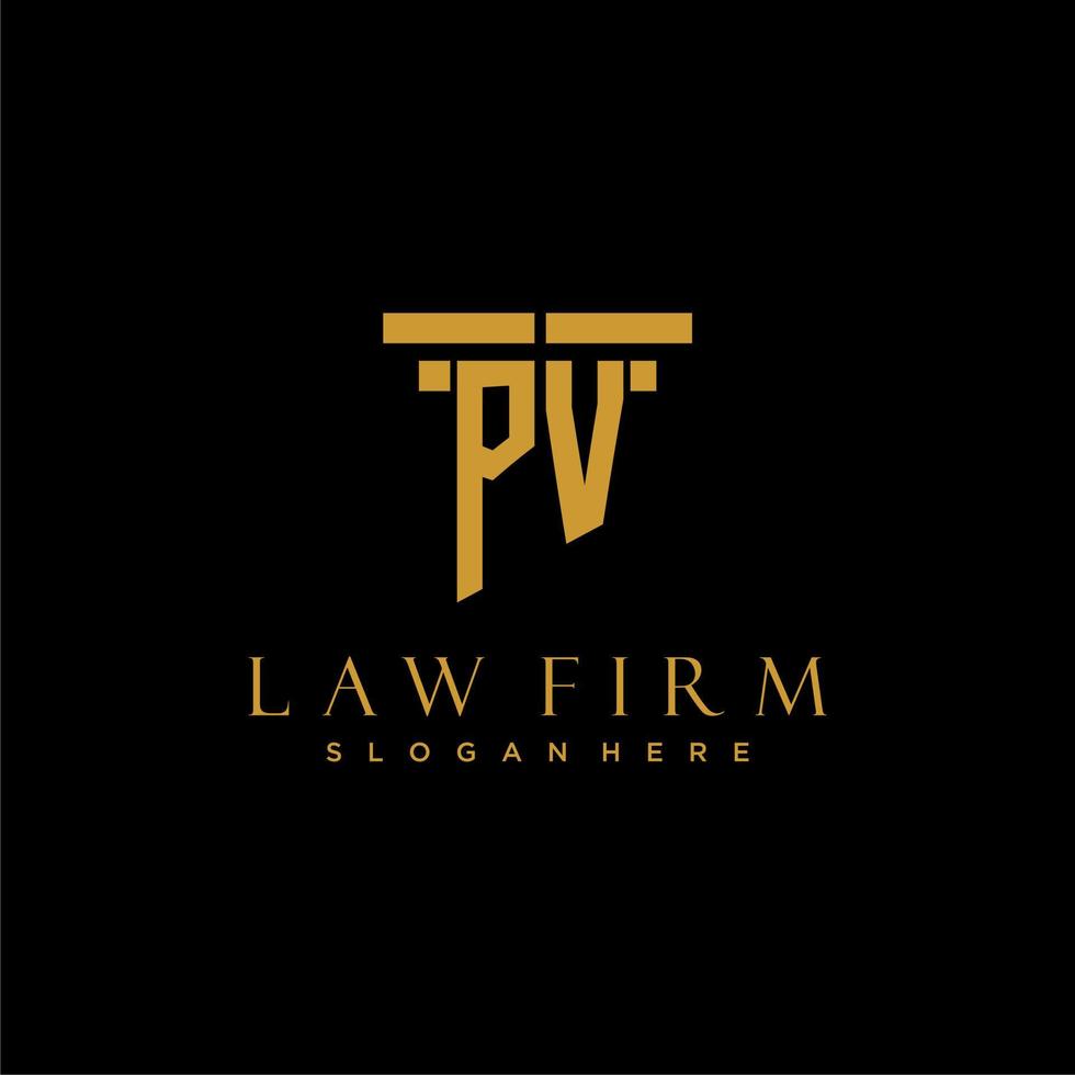 PV monogram initial logo for lawfirm with pillar design vector
